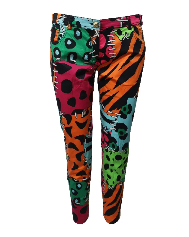 Women's Occasion Wear Clothes Moschino Illustrated Patchwork Printed Trousers in Multicolor Print Cotton