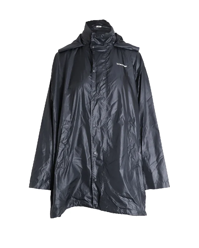 Women's Formal Wear Balenciaga Lightweight Hooded Windbreaker Jacket in Black Nylon Women's Formal Wear Balenciaga Lightweight Hooded Windbreaker Jacket in Black Nylon