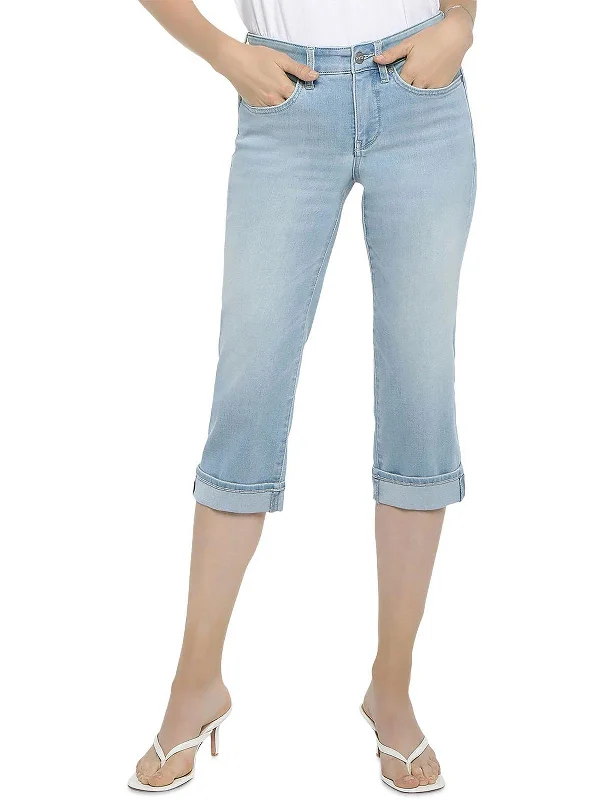 Women's Holiday Attire Petites Petite Marilyn Womens Cropped High Rise Straight Leg Jeans