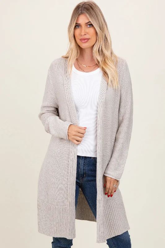 Sale On Clothing Cream Contrast Rib Long Open Cardigan