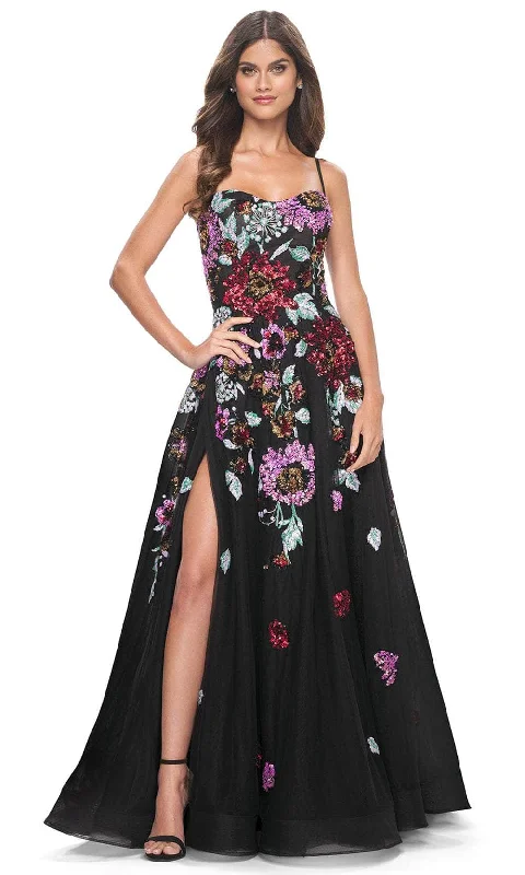Women's Clothing for Every Occasion La Femme 32019 - Sweetheart Neck Floral Sequin Prom Gown Women's Clothing for Every Occasion La Femme 32019 - Sweetheart Neck Floral Sequin Prom Gown