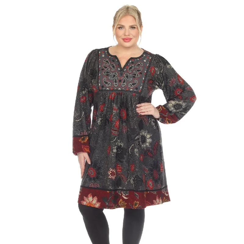 Fashionable Tops for Women White Mark Floral Paisley Sweater Dress Womens Long Sleeve Relaxed Fit 1X Fashionable Tops for Women White Mark Floral Paisley Sweater Dress Womens Long Sleeve Relaxed Fit 1X