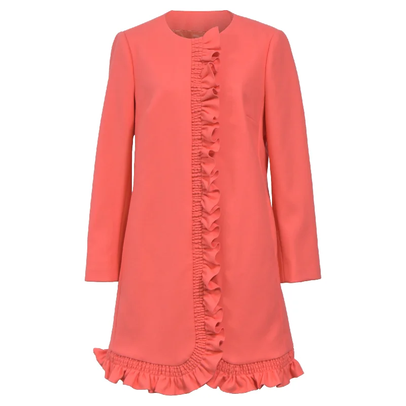 Woman Clothing Red Valentino Ruffle Detail Coat in Pink Wool