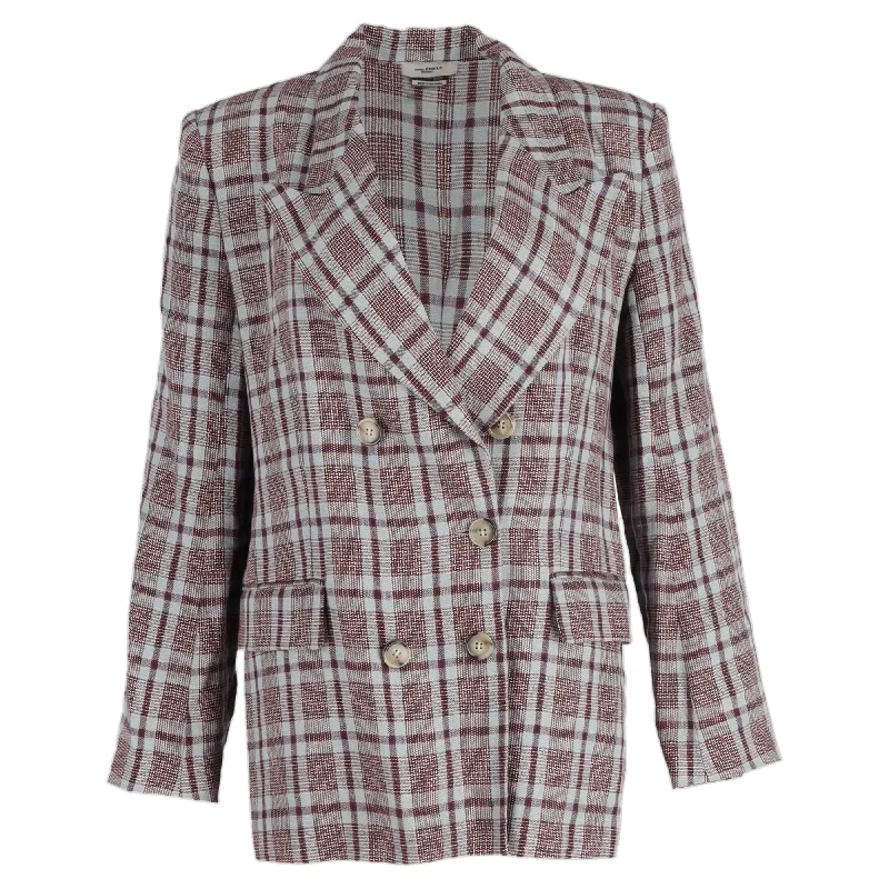 Casual Chic for Women Étoile Isabel Marant Laney Checked Double-Breasted Blazer in Red Linen Casual Chic for Women Étoile Isabel Marant Laney Checked Double-Breasted Blazer in Red Linen