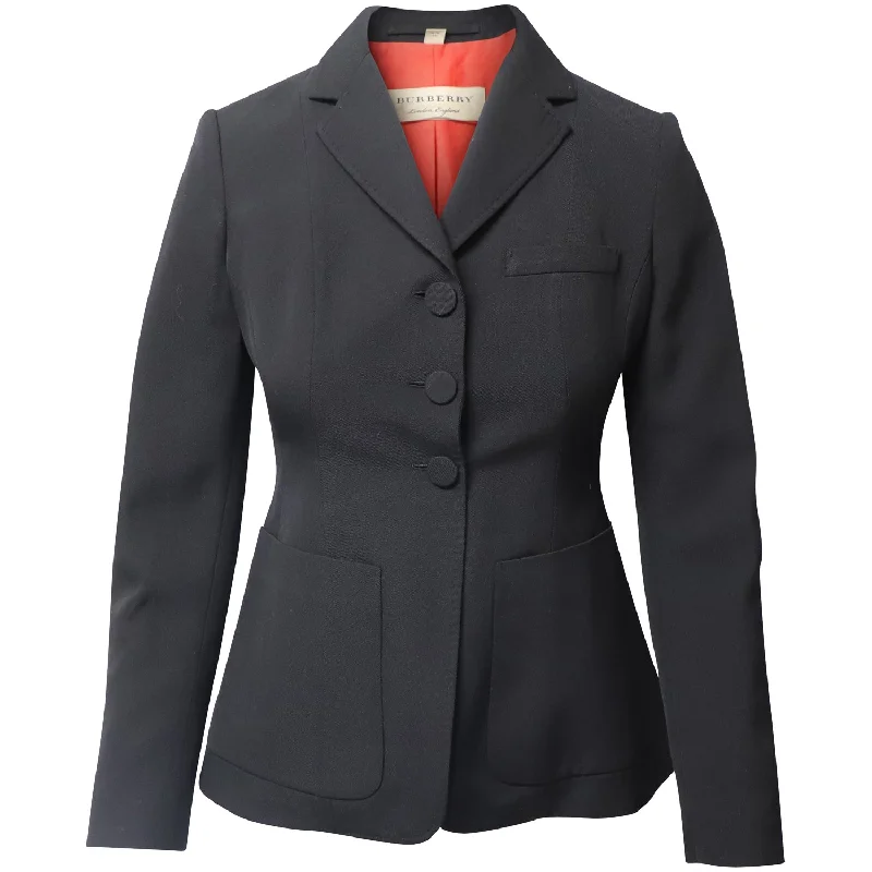 Casual Chic Women's Clothes Burberry Semi-Flared Fit Blazer in Black Wool