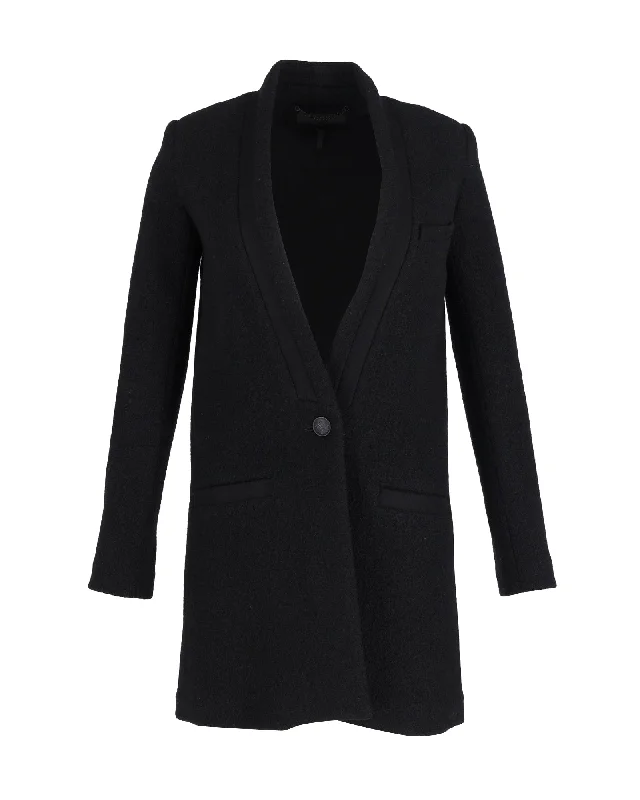 Timeless Women's Clothes Iro Collarless Single-Breasted Coat in Black Wool