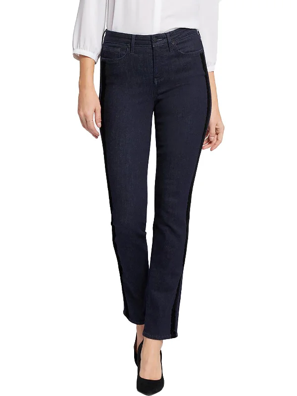 Vintage-Inspired Women's Apparel Sheri Womens Dark Wash Flocked Slim Jeans