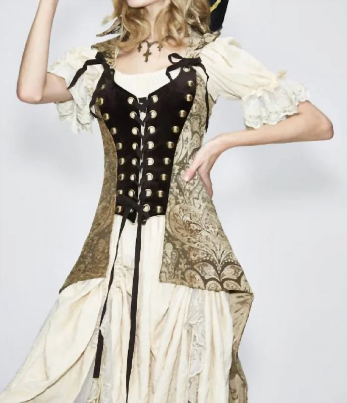 Women's Formal Event Outfit Victorian Pirate Jacket In Gold