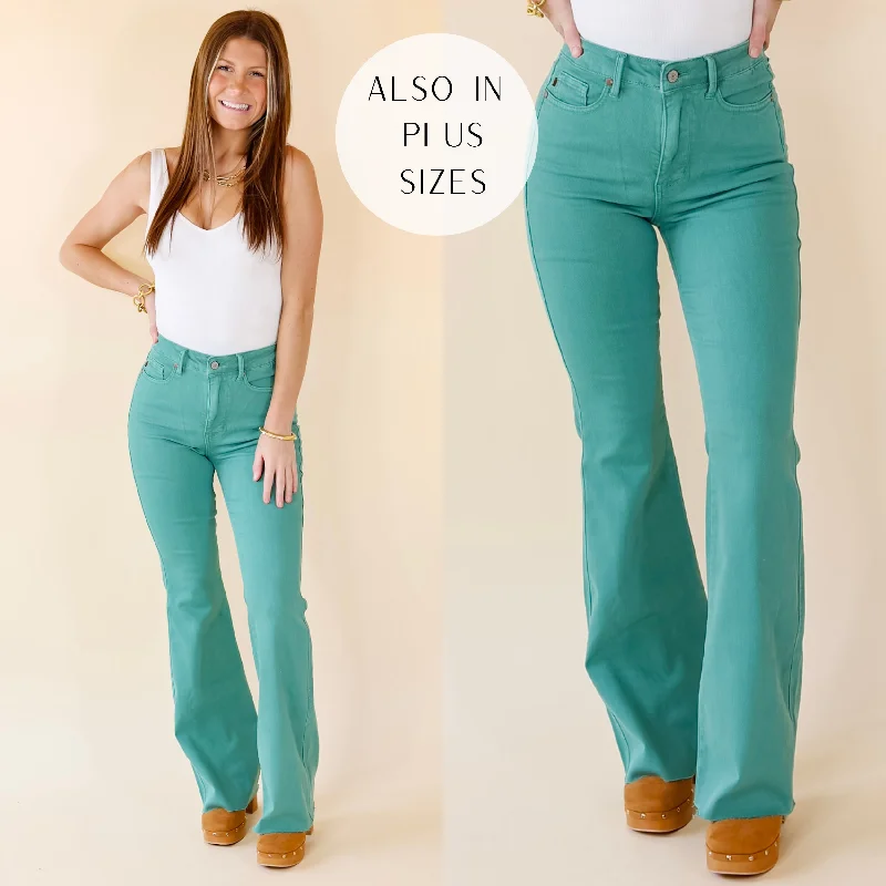 Women's Stylish Vacation Attire Last Chance Size 15 | Judy Blue | Manifest It Tummy Control Flare Jeans in Topaz Green Women's Stylish Vacation Attire Last Chance Size 15 | Judy Blue | Manifest It Tummy Control Flare Jeans in Topaz Green