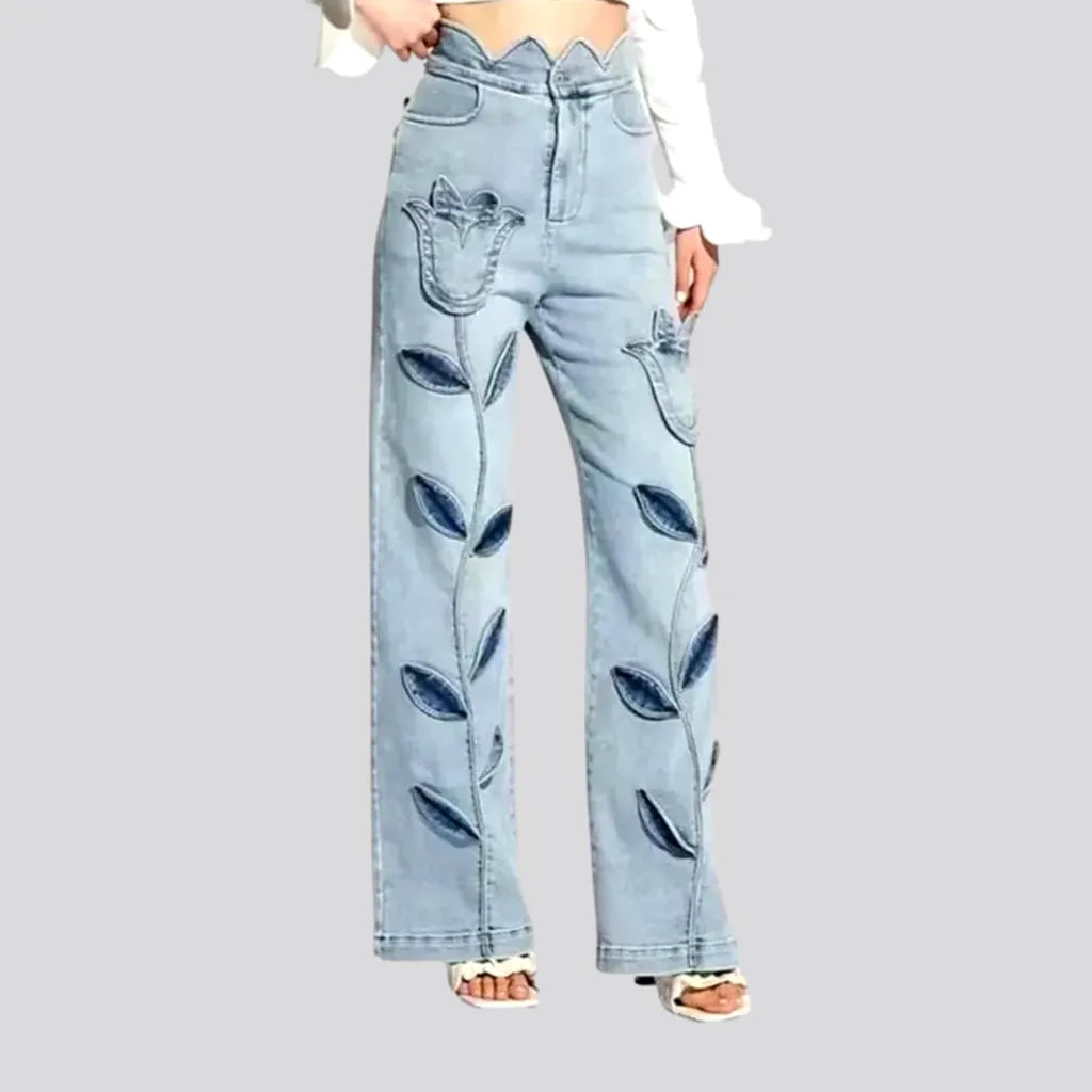 Holiday Gift Guide Sale Fashionable floral patches jeans for ladies