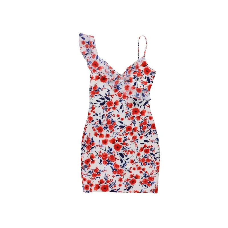 Women's Transitional Attire GUESS Womens Floral Ruffled Sheath Dress, Red, 6