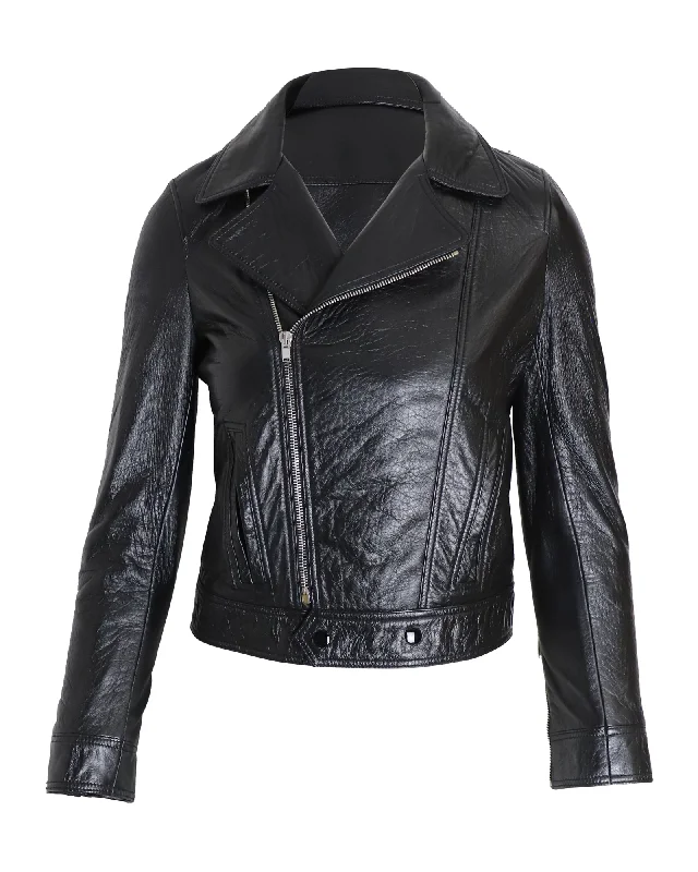 Elegant Women's Fashion Saint Laurent Asymmetric Biker Jacket in Black Lambskin Leather Elegant Women's Fashion Saint Laurent Asymmetric Biker Jacket in Black Lambskin Leather