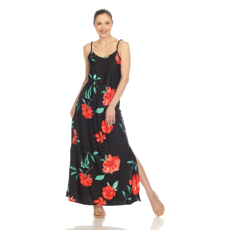 Elegant Women's Fashion White Mark Women's Floral Strap Maxi Dress
