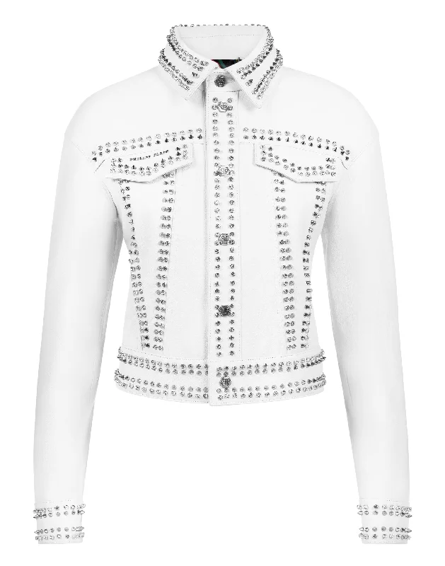 Affordable Women's Clothing Online Leather Jacket Studs skull