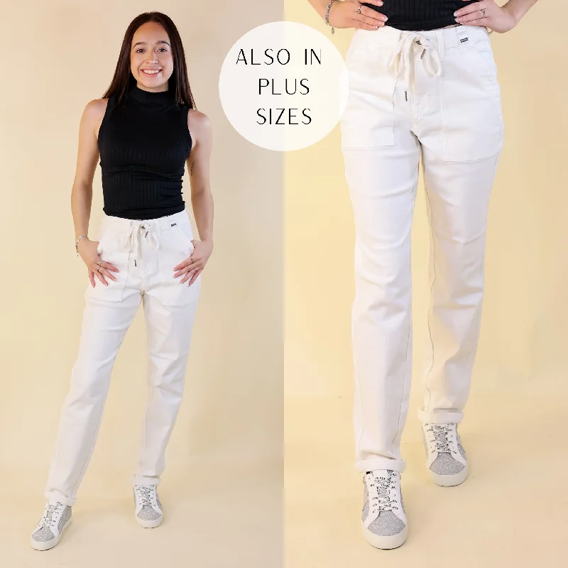 Women's Cozy Outfit For Lounging Judy Blue | Keep It A Secret Relaxed Pull on Jean Joggers with Cuffed Hem in White Wash Women's Cozy Outfit For Lounging Judy Blue | Keep It A Secret Relaxed Pull on Jean Joggers with Cuffed Hem in White Wash