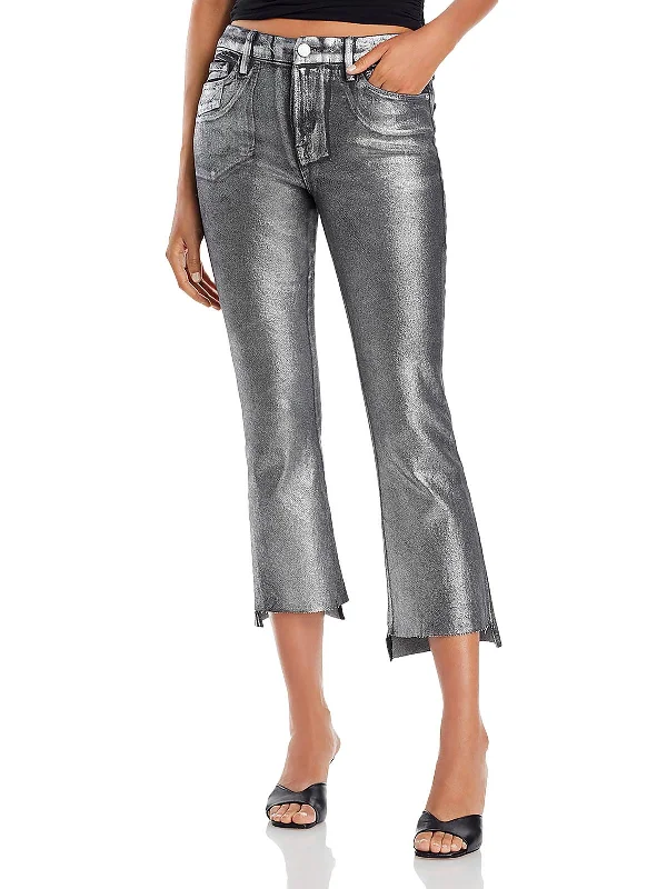 Women's Chic Outerwear Attire Womens Coated Cropped Bootcut Jeans