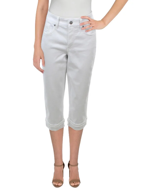 Women's Trendy Attire Petites Marilyn Womens Denim Frayed Hem Straight Crop Jeans