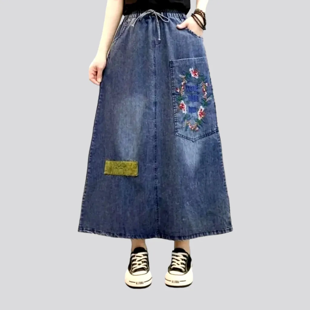 Bold and Elegant Women's Fashion Embroidered boho women's denim skirt