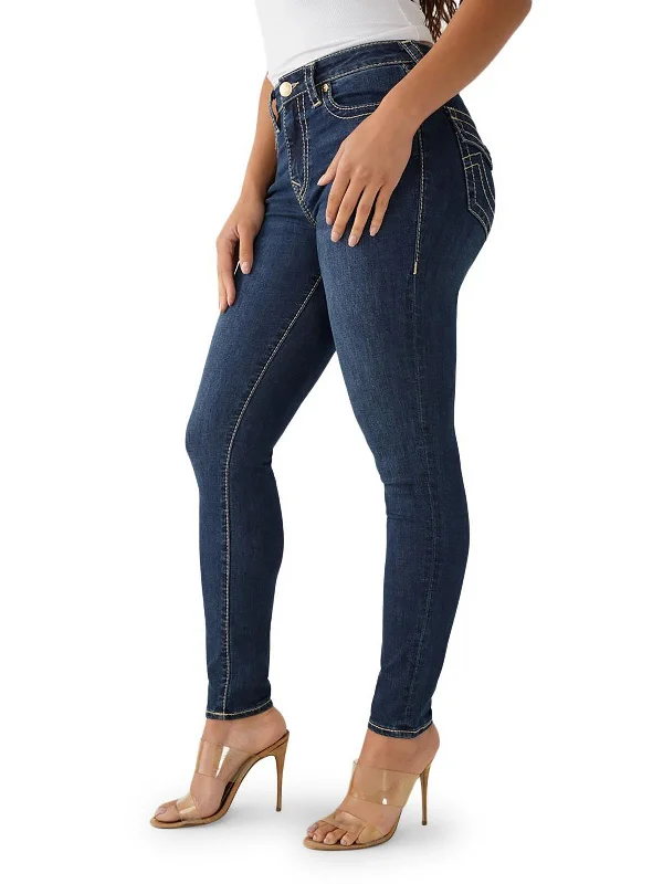 Women's Holiday Attire Halle Womens High-Rise Dark Wash Skinny Jeans