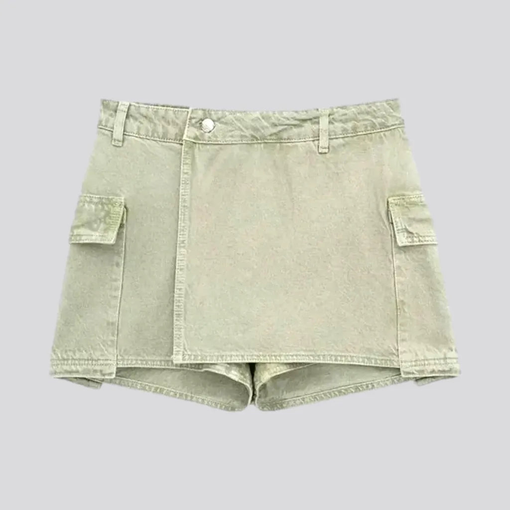 Chic Women's Clothing Online Mini cargo denim skort
 for ladies