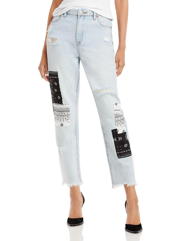 Women's Attire Womens Denim Patchwork Cropped Jeans
