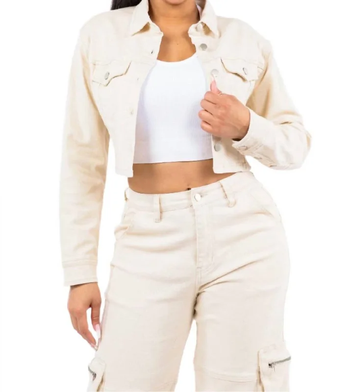 Women's Clothing Sets Cropped Lace-Up Jacket With Button Front In Ivory