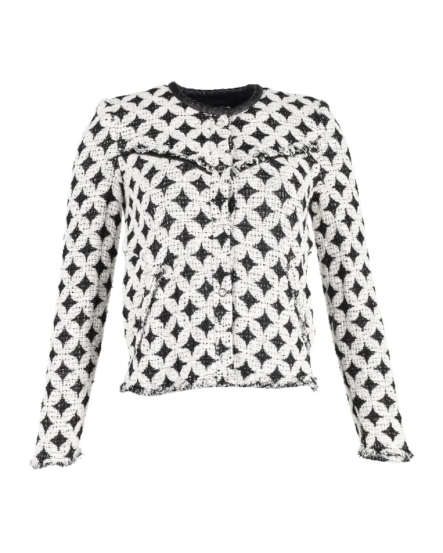 Women's Romantic Outfit IRO Printed Evening Jacket in Black and White Wool