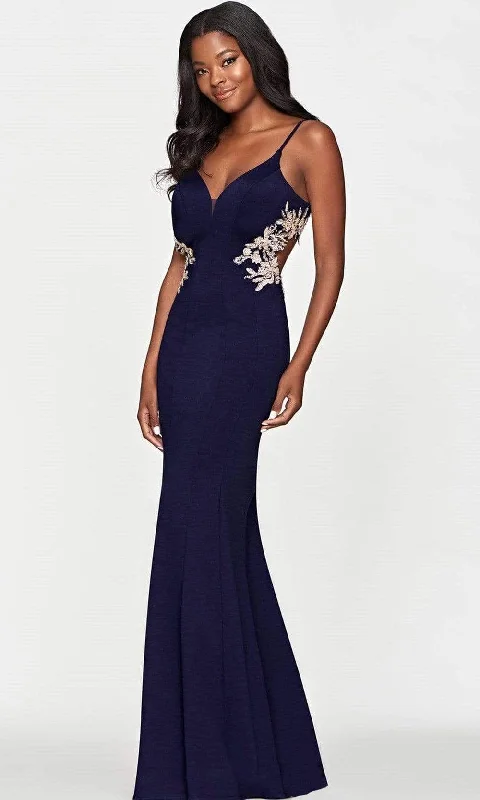 Contemporary Women's Clothing Faviana - S10668 Floral Applique Sheath Prom Gown