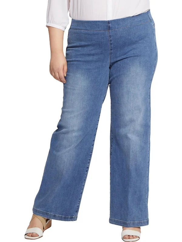 Women's Cozy Winter Attire Plus Womens Knit Denim Wide Leg Jeans