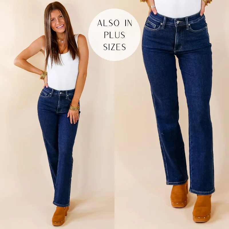 Charming Women's Garments Last Chance Size 0 & 22W | Judy Blue | Sweet Perspective Tummy Control Classic Straight Leg Jeans in Dark Wash