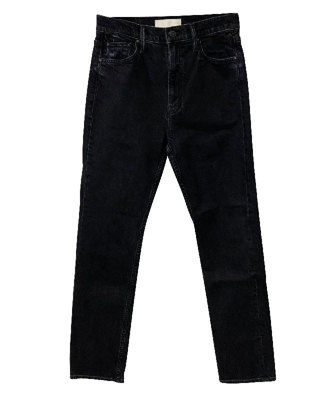 Stylish Women's Clothing Mother Jeans with Washed-out Detail in Black Cotton