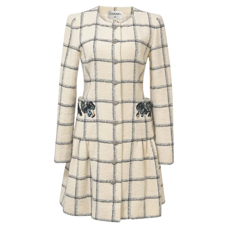 Classic Clothes For Women Chanel Midi Embroidered Dress in Cream Tweed