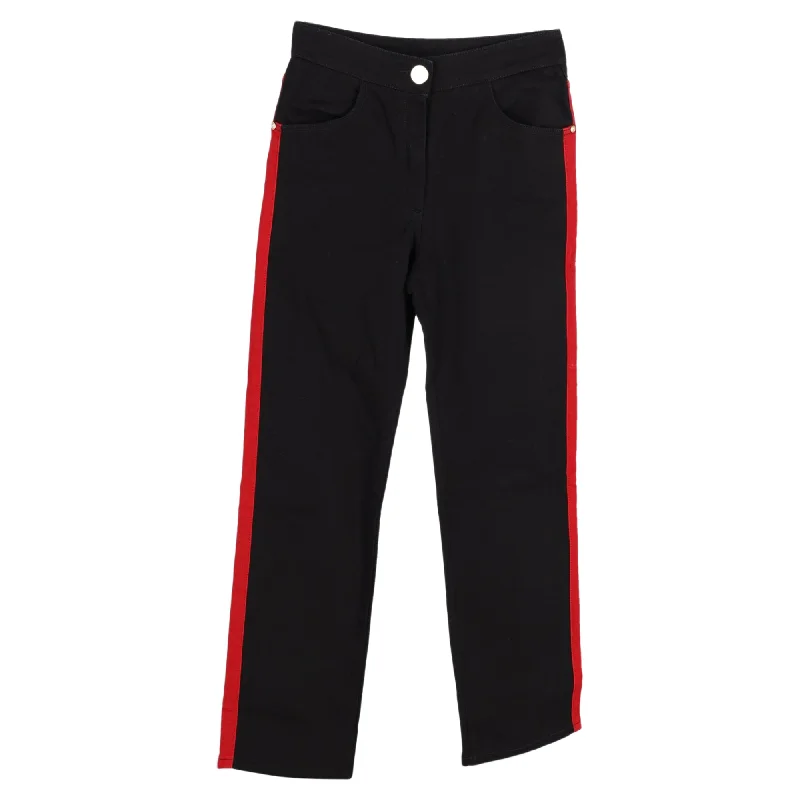 Easygoing Women's Style Balmain Denim Jeans with Red Stripe in Black Cotton