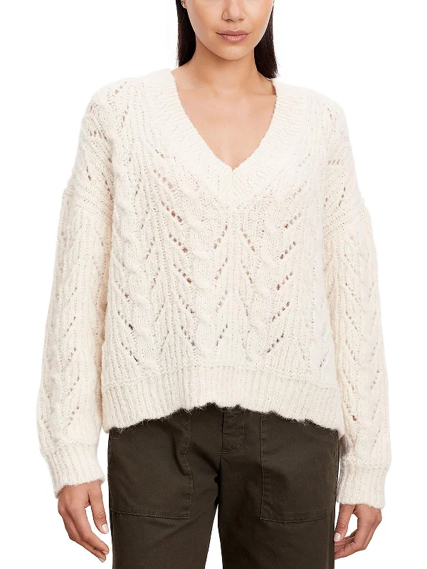 Chic Women's Outfit Womens Alpaca Open Stitch Pullover Sweater