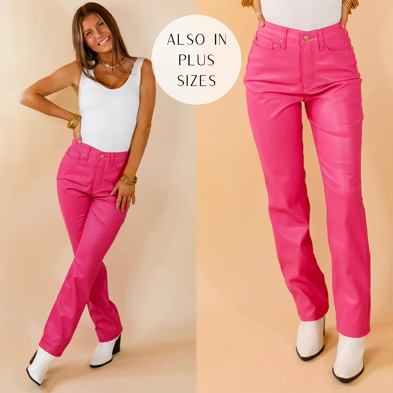 Women's Casual Garments Judy Blue | Let's Go Party Faux Leather Tummy Control Straight Leg Pants in Hot Pink Women's Casual Garments Judy Blue | Let's Go Party Faux Leather Tummy Control Straight Leg Pants in Hot Pink
