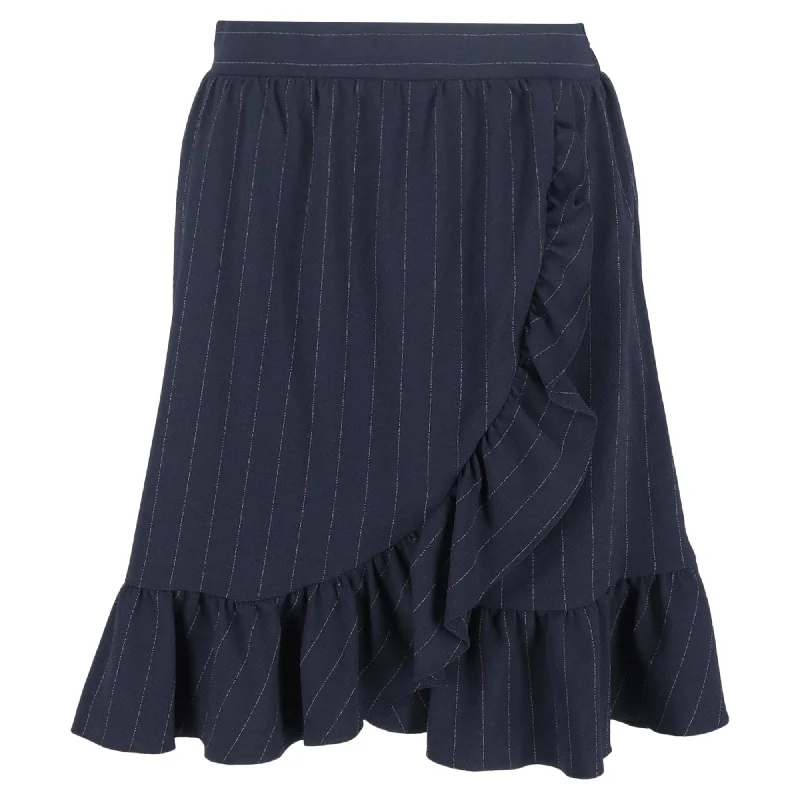 Women's Clothing Sale Online Ganni Striped Ruffled Mini Skirt in Navy Blue Polyester Women's Clothing Sale Online Ganni Striped Ruffled Mini Skirt in Navy Blue Polyester