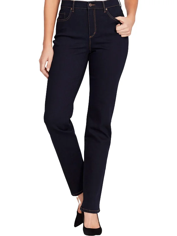 Women's Elegant Garments Petites Womens High Rise Dark Wash Straight Leg Jeans