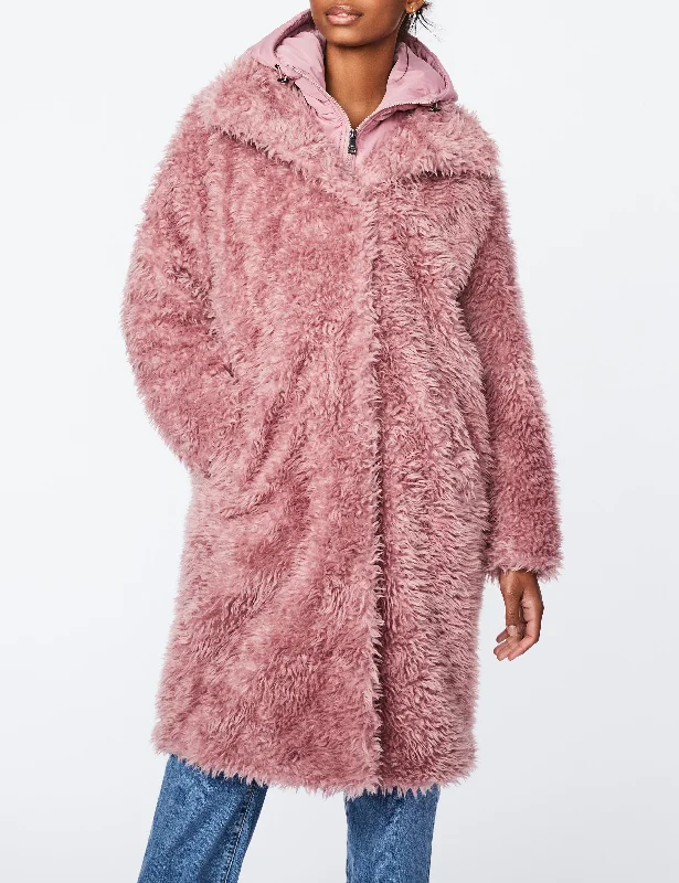 Women's Comfortable Lounge Attire Hooded Fur Coat