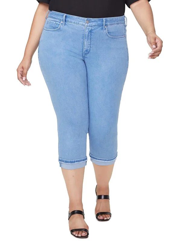 Women's Trendy Activewear Apparel Marilyn Womens Straight Leg Light Wash Cropped Jeans