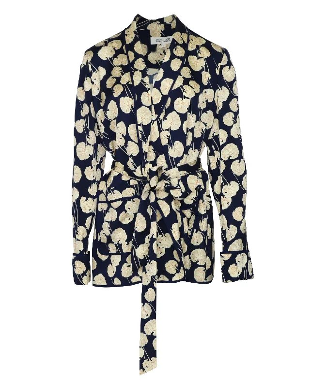 Sustainable Women's Clothing Diane Von Furstenberg Kimono Wrap Jacket in Navy Blue Viscose Sustainable Women's Clothing Diane Von Furstenberg Kimono Wrap Jacket in Navy Blue Viscose