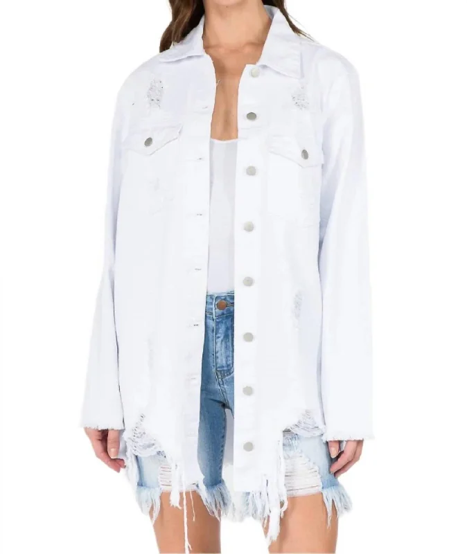 Women's Loungewear Clothes Chic Distressed Denim Jacket In White