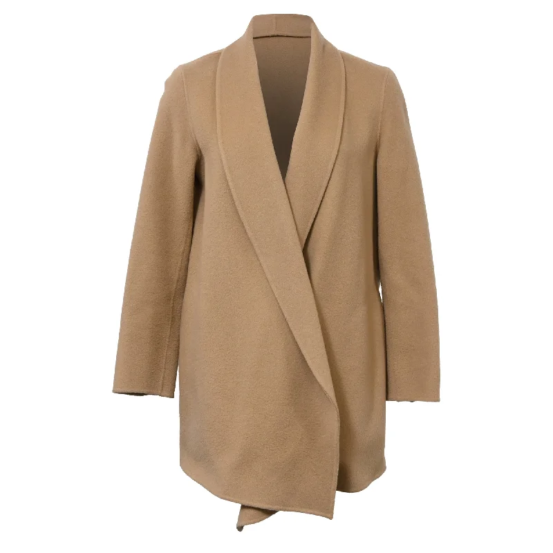 Bold and Elegant Women's Fashion Theory Double-Breasted Open Knit Blazer in Brown Wool Bold and Elegant Women's Fashion Theory Double-Breasted Open Knit Blazer in Brown Wool