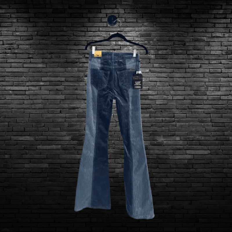 Women's Holiday Clothes Rock & Roll Denim Blue Corduroy Button Flare Jeans