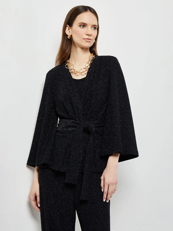 Online Boutique Stores Sparkle Tie-Waist Bell Sleeve Woven Jacket