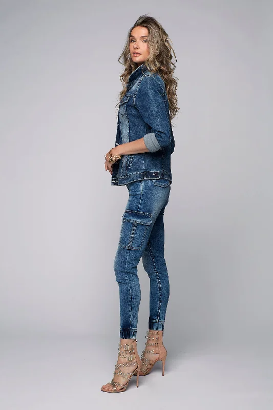 Women's Charming Outfit For Events TARA - Ladies Cargo Jogger - Medium Blue Acid Wash Women's Charming Outfit For Events TARA - Ladies Cargo Jogger - Medium Blue Acid Wash