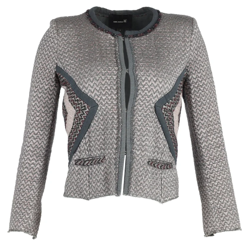 Women's Weekend Outfit Isabel Marant Peru Tweed Jacket in Zigzag Pattern Grey Cotton