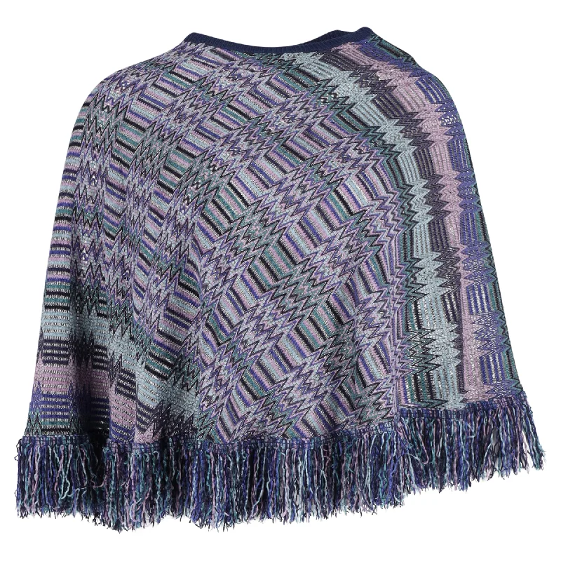 Women's Cozy Outfit For Lounging Missoni Chevron Fringe Poncho in Multicolor Viscose