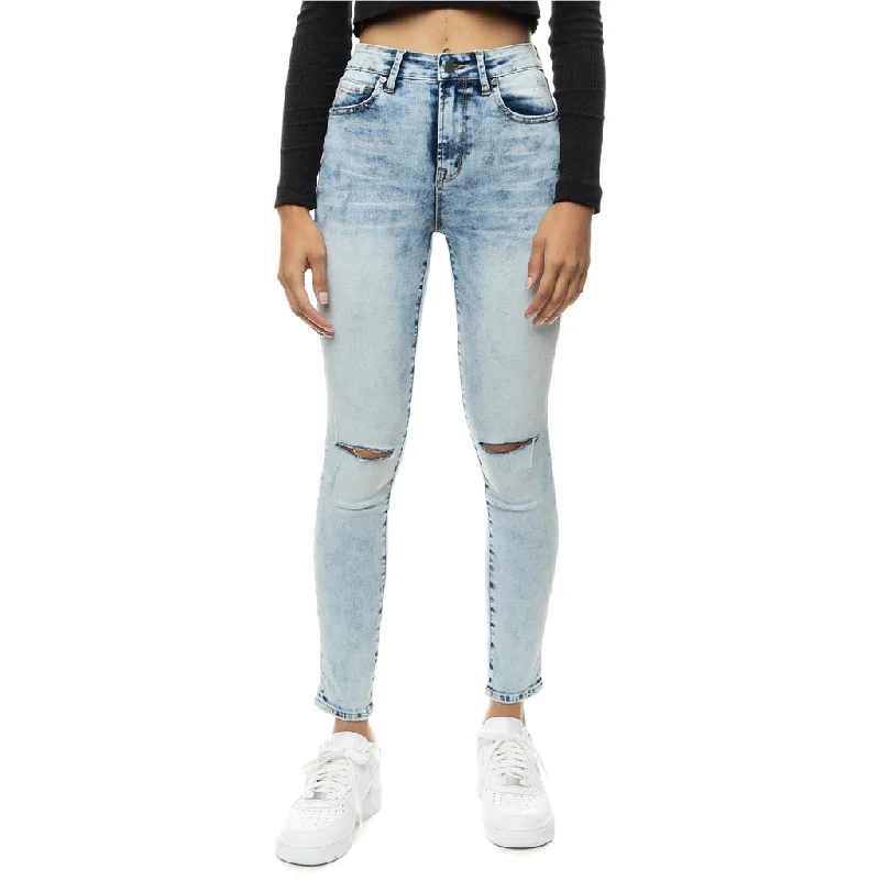 Stylish And Comfortable Clothing For Women High Rise Super Skinny Slit Knee Jeans - Hillside Blue