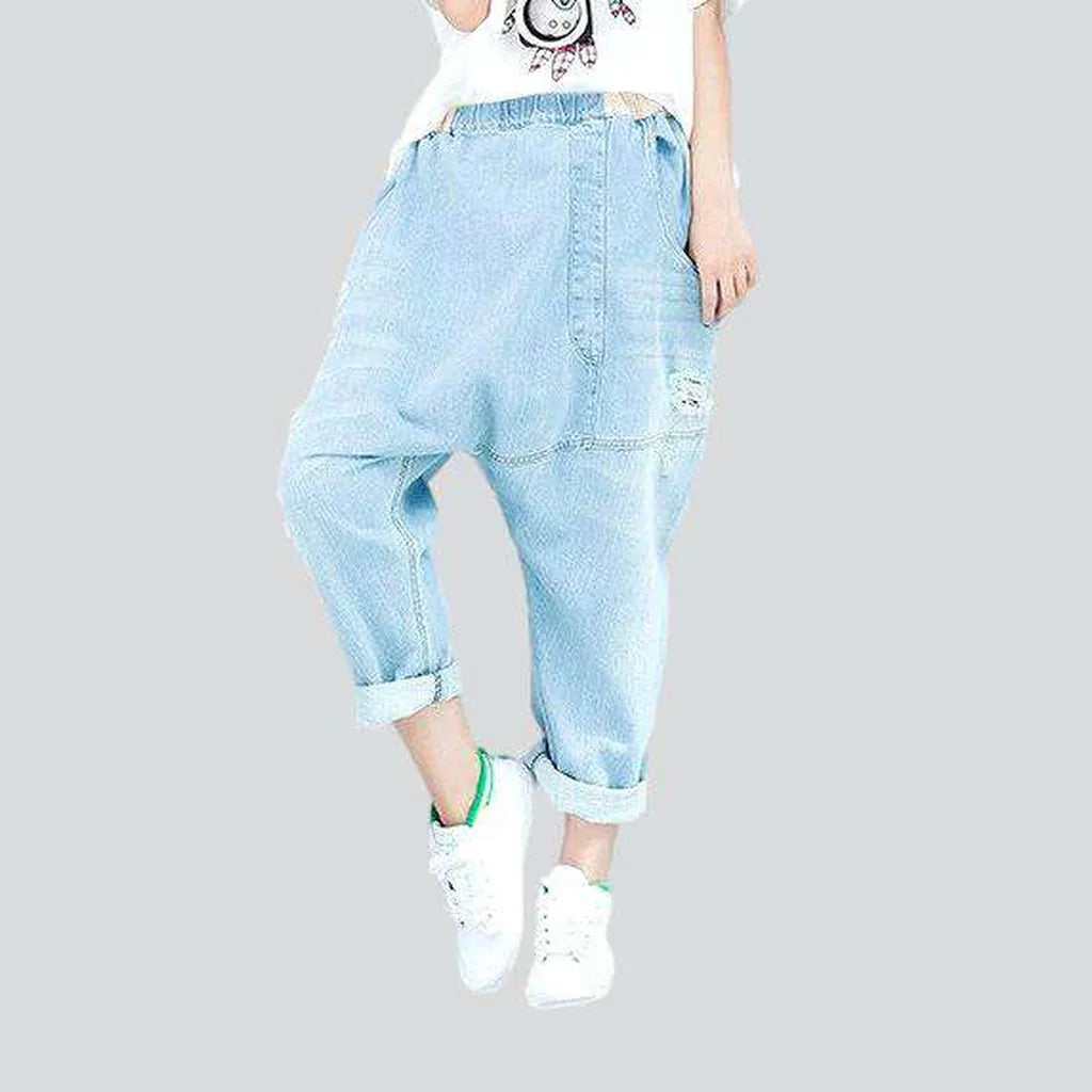 Women's Active Outfit For Fitness Light blue harem denim pants