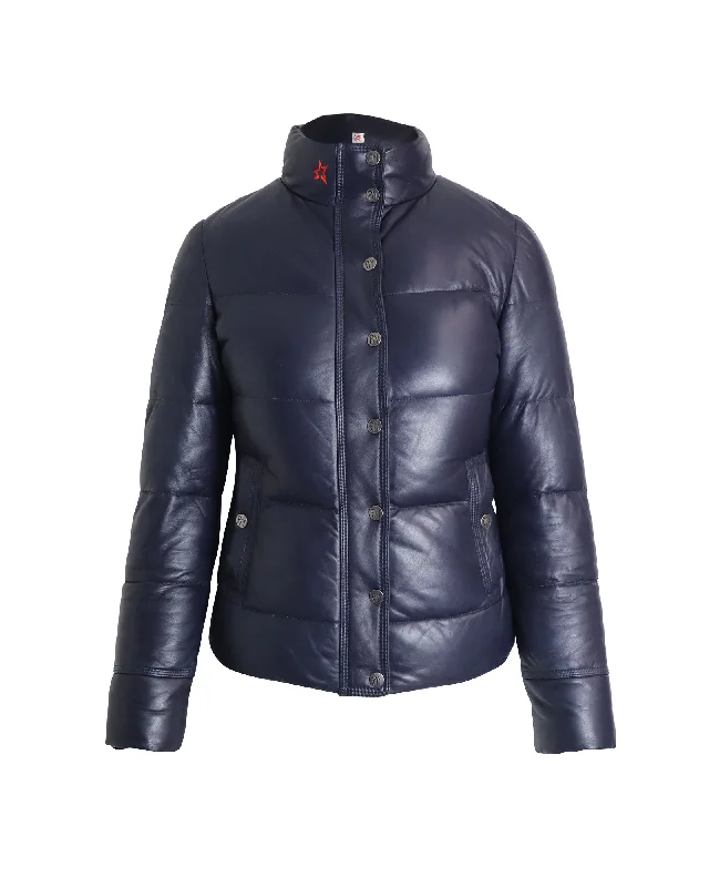 Luxury Women's Clothing Perfect Moment Quilted Puffer Jacket in Navy Blue Lambskin Leather Luxury Women's Clothing Perfect Moment Quilted Puffer Jacket in Navy Blue Lambskin Leather